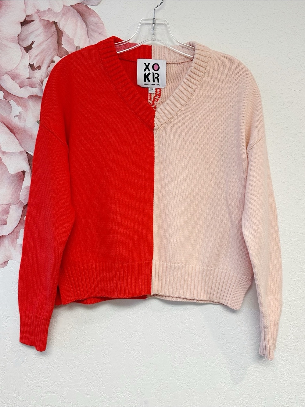Kerri Rosenthal XOKR Color Blocked Sunburst V-neck Sweater XSmall - Picture 4 of 13